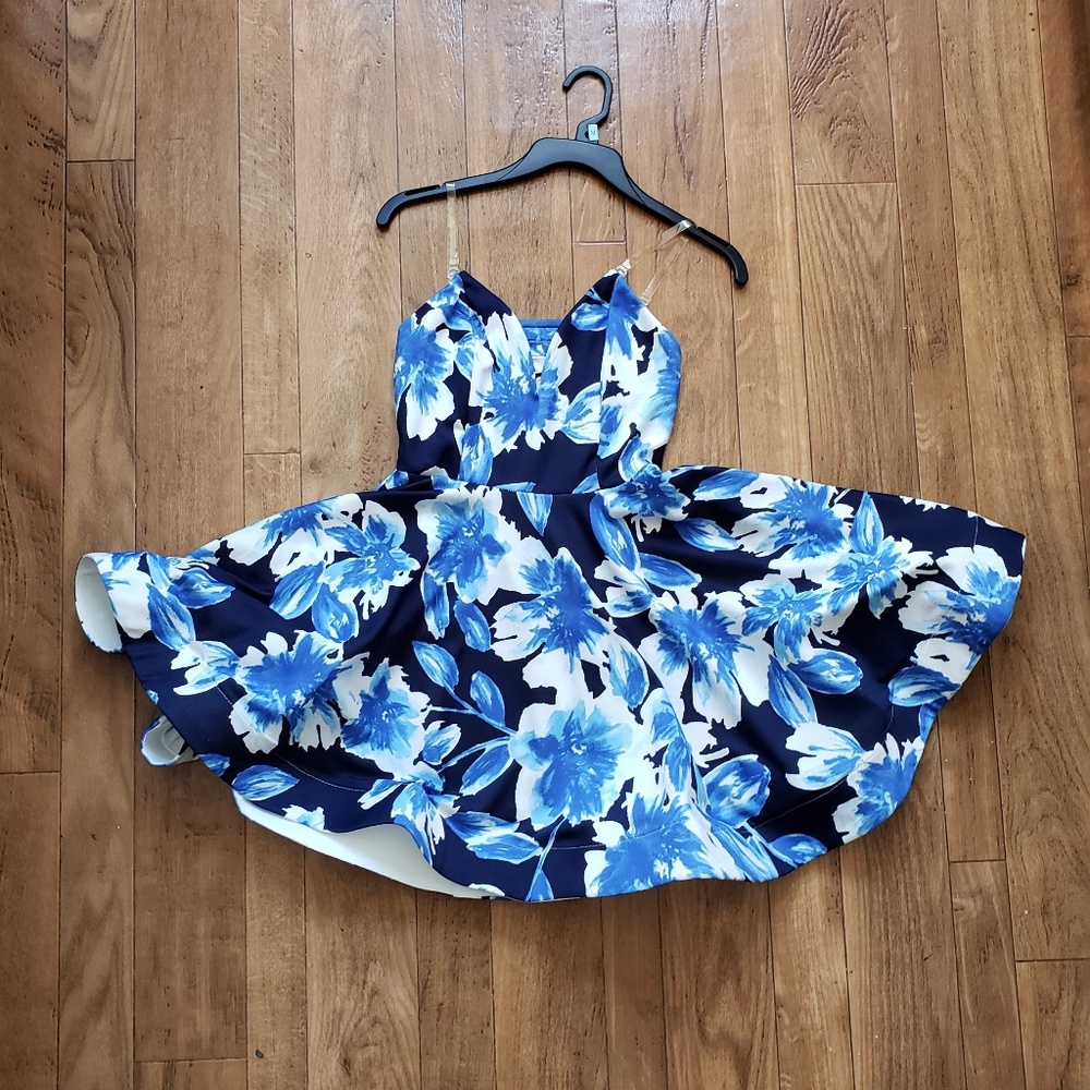 Floral pattern blue dress